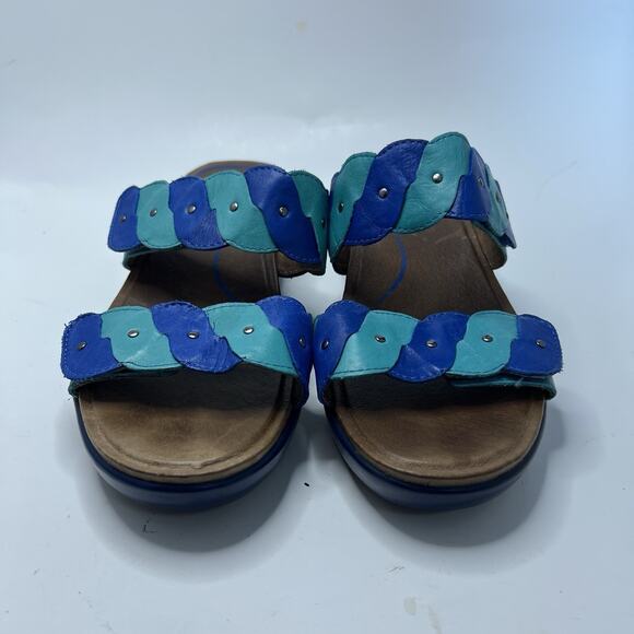 Dansko Sandals Womens 39 Dee Casual Slip On Two Strap Slip On Wedge Slide Blue - Picture 2 of 12